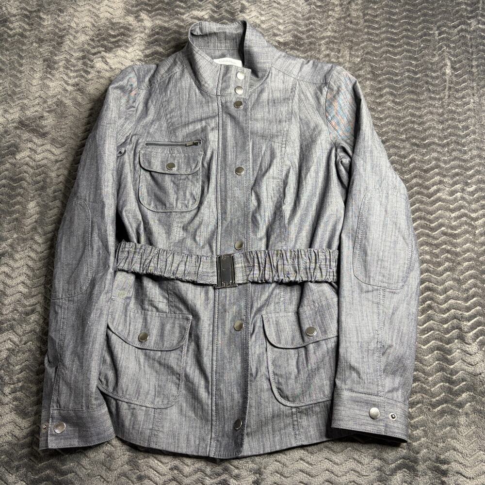 Calvin Klein gray utility jacket cinched belt zip snaps cotton size 4